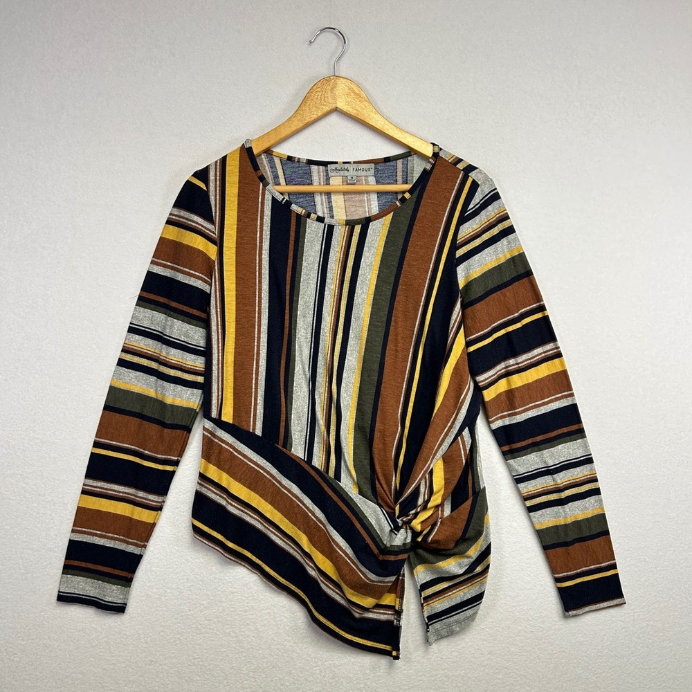 Absolutely Famous Striped Twist Front Long Sleeve Top Women's‎ Size Medium